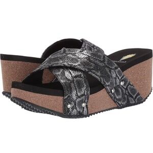 Volatile Riverside Comfort, Wedge Sandals 8 black & gray‎ Snake Print Crisscross